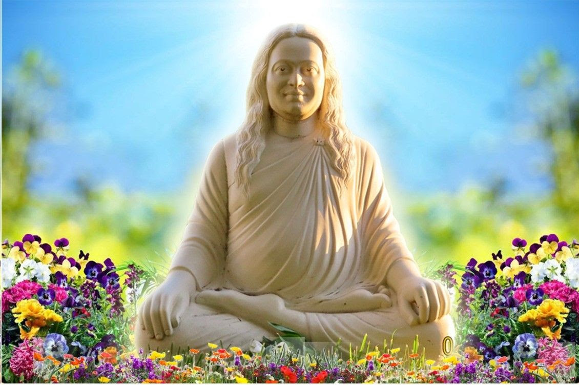 Paramhansa Yogananda Statue and Flowers