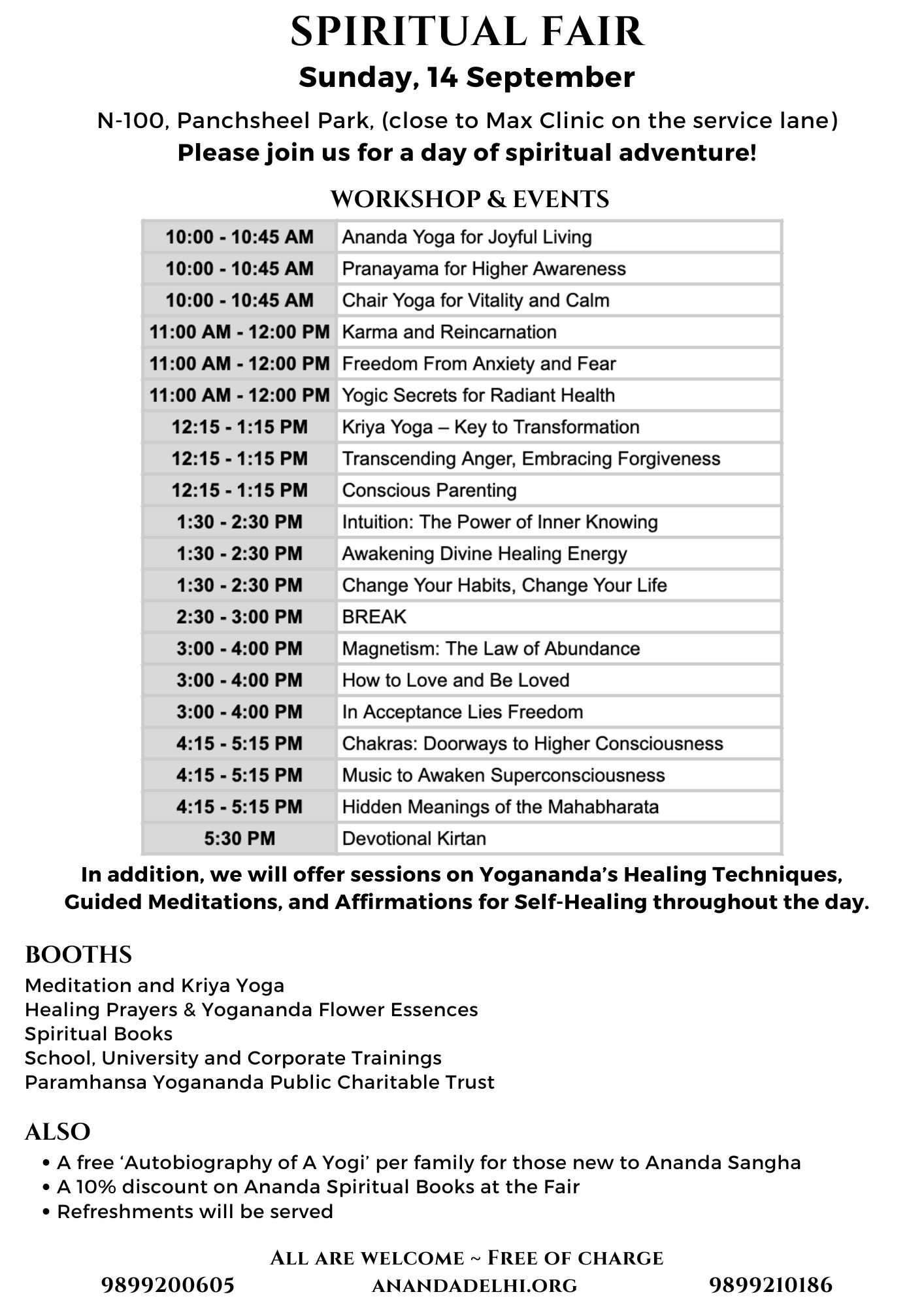 Spiritual Fair September 2025 Timetable