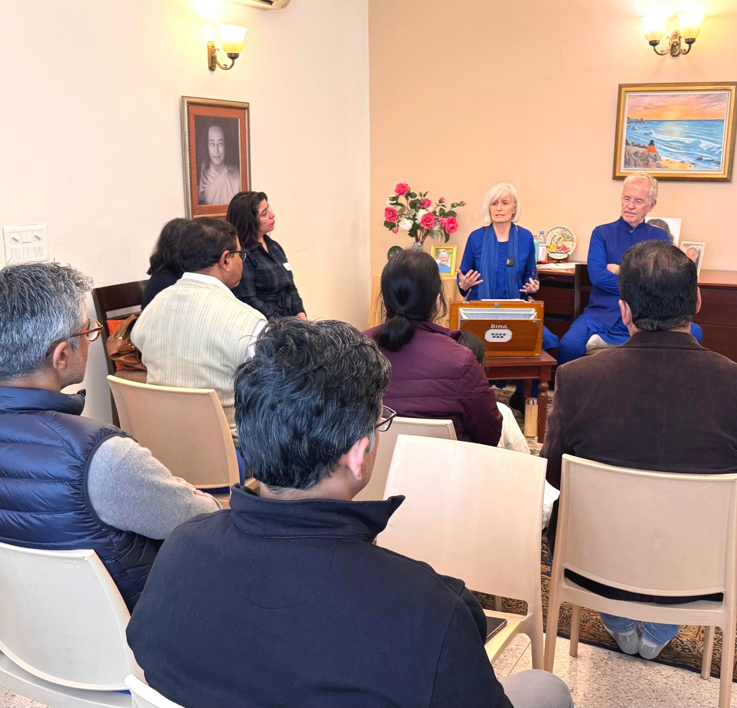 Nayaswamis Keshava & Daya taking a class on Kriya Yoga